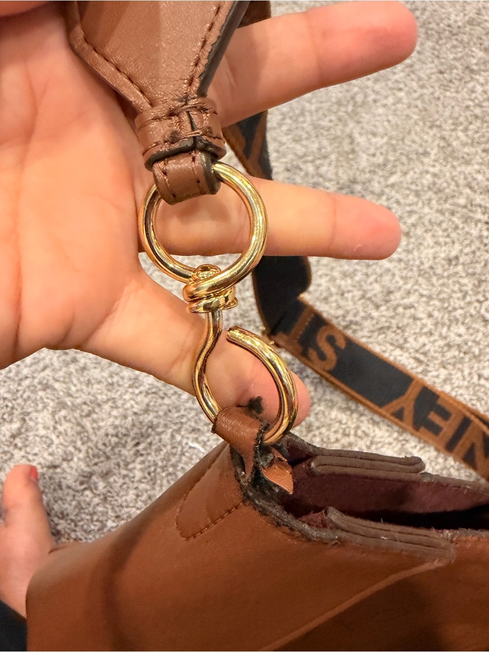 Stella McCartney Brown Faux-Leather Crossbody with Branded Jacquard Strap - Picture 12 of 14